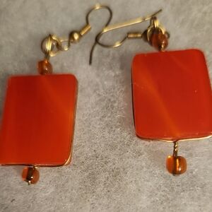 Block Style Pierced Earrings - Bright Orange. Vintage. Perfect. VERY MOD